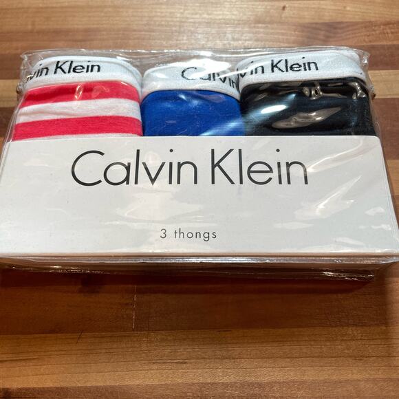 CALVIN KLEIN Carousel Cotton 3-Pack Thong Underwear QD3587 red/blue/black XL - Picture 7 of 8